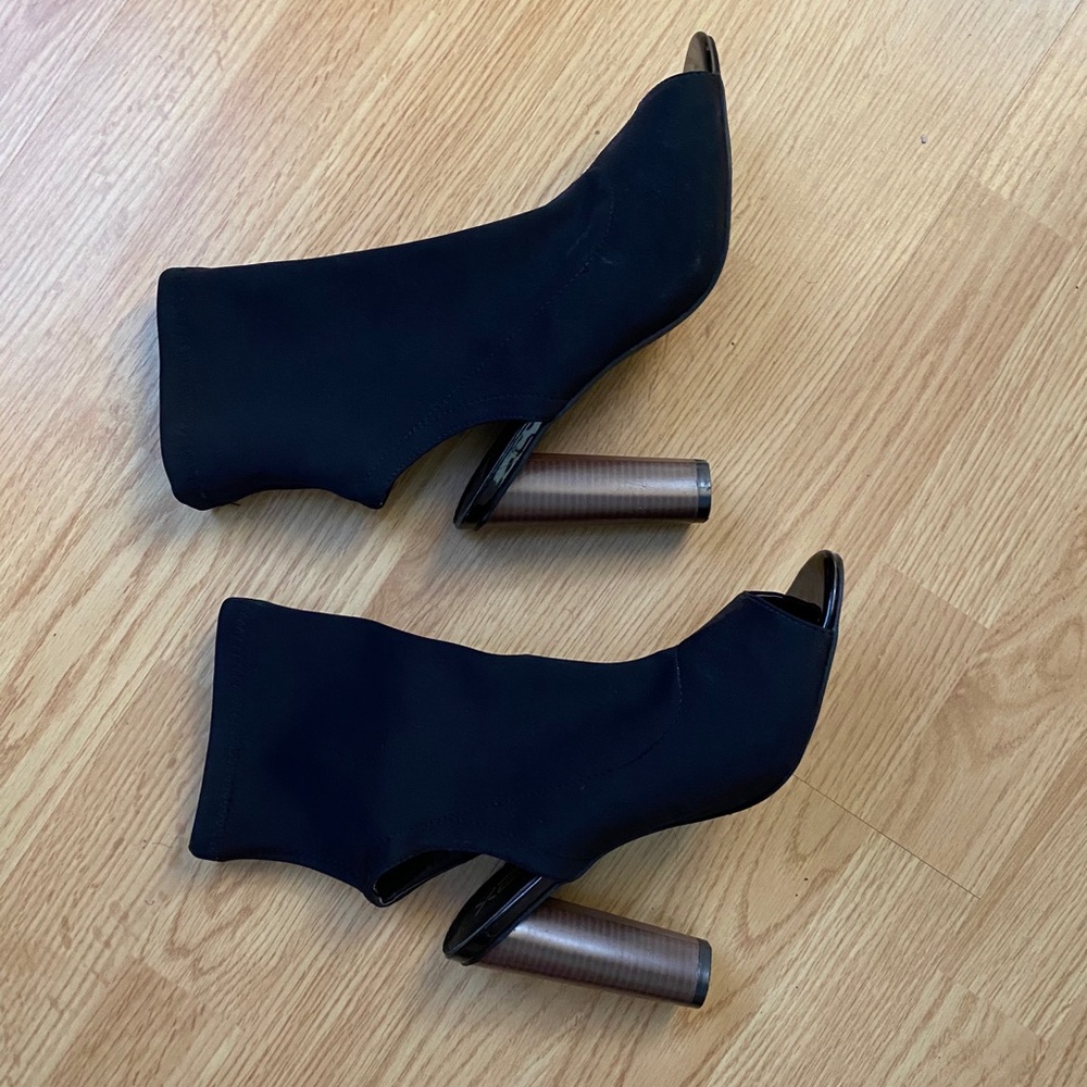 Black peep toe ankle booties heels